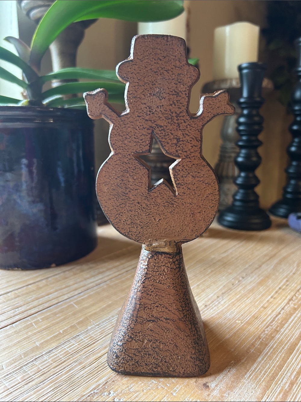 Cast Iron Bell Snowman Rustic Bronze Tone